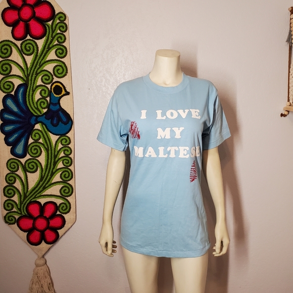 Vintage 80s Anvil Maltese Blue Tshirt - Picture 2 of 10
